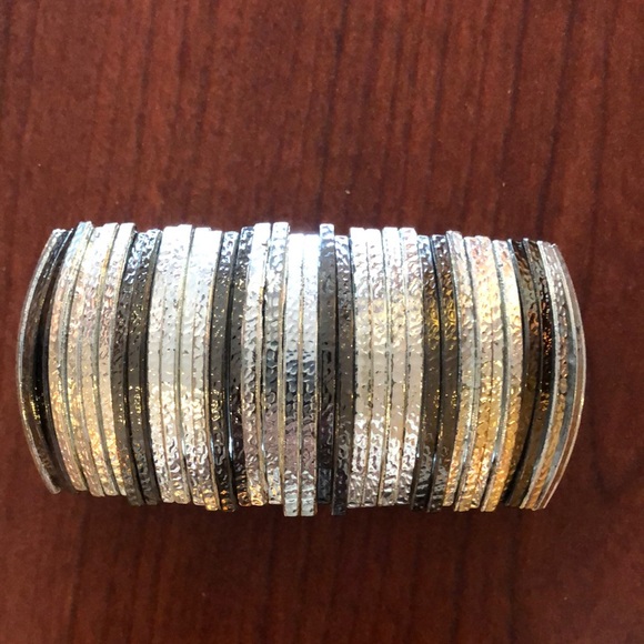Jewelry - stretch wide band bracelet—silver and bronze
